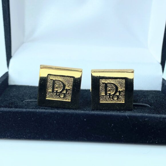 Charming Dior Square texture CD logo gold tone cufflink S122 - Picture 1 of 6